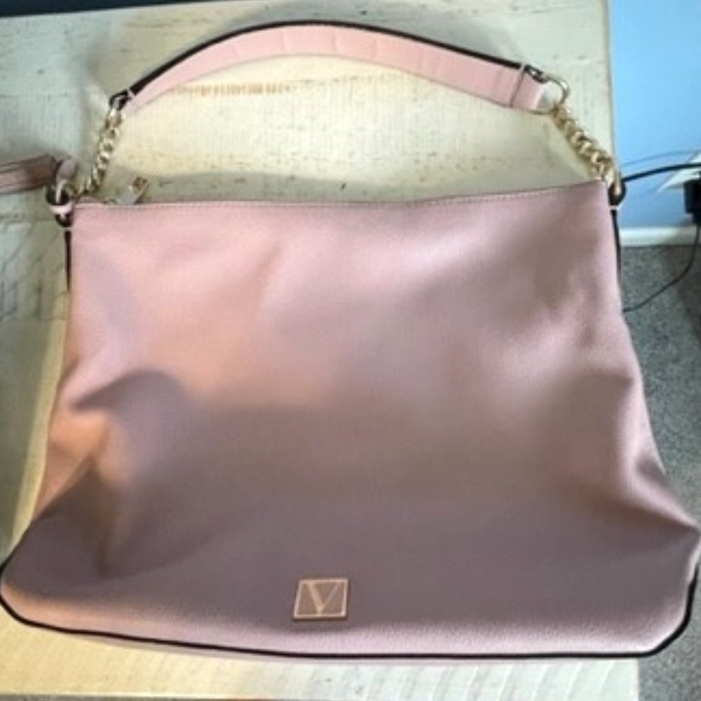 Victoria's Secret Blush Pink Hobo Bag with Gold Chain Accents
